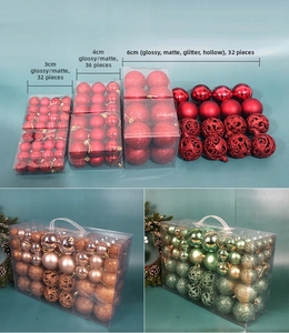 Detail of Christmas balls in various sizes and finishes like glitter, matte, and hollowed-out