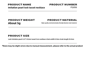 Detailed size chart for the imitation pearl lock tassel necklace in titanium steel