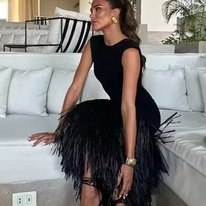 Knitted Maxi Dress Sleeveless Backless Fringe Tassel Hem Ribbed Elegant Sexy Club Party Long Sweater Gown For Women
