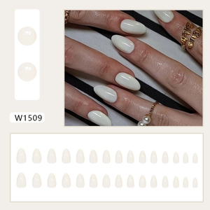 Glossy white almond shaped press-on nails set with 24 pieces for women manicure
