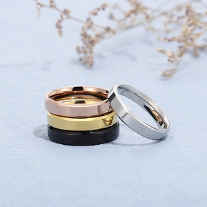 Stacked 4/6mm polished stainless steel rings in rose gold, gold, black and silver colors