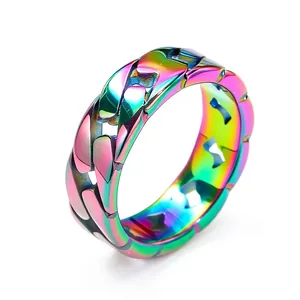 Rainbow Cuban link chain ring for men made of high-quality colorful titanium stainless steel