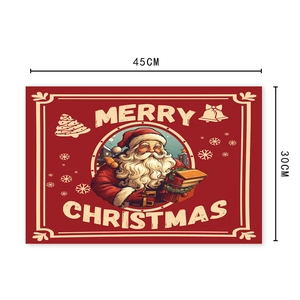 Detail of 45x30cm Christmas placemat featuring vintage Santa Claus and festive decor