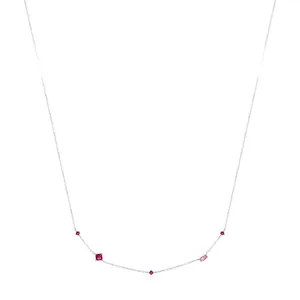 Elegante collana in argento sterling S925 con cinque zirconi fluttuanti rosso sangue di piccione