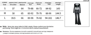 Detailed size chart for sexy flocked long sleeve jumpsuit in CM from S to L sizes