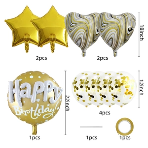 22 inch gold and marble balloon set with Happy Birthday foil and star shapes