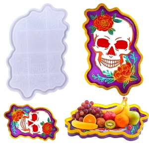 Stampo in silicone per vassoio a teschio di Halloween con motivi floreali e bordi