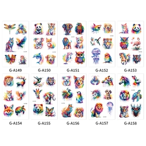 Set of 10 colorful watercolor animal temporary tattoo stickers for kids, waterproof and vivid