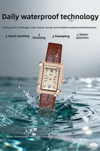 Orologio rettangolare impermeabile da donna con strass lucidi tra spruzzi d'acqua