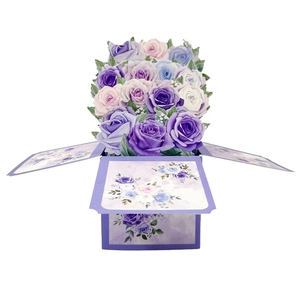 3D pop-up purple flower bouquet gift card with creative floral box for birthdays