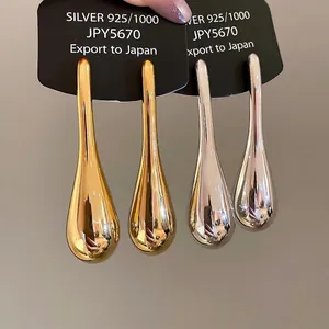 Chic 925 silver minimalist teardrop dangle earrings in polished gold and silver finishes