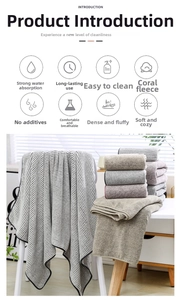 Detail showing soft striped coral fleece towel texture with high absorption icons