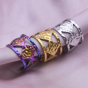 Minimalist 304 stainless steel geometric rings with cutout triangles in gold, silver and rainbow
