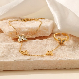 Elegant 18K gold plated butterfly slave bracelet with white shell inlay for women