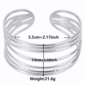 Adjustable multilayer 18k gold plated stainless steel cuff bracelet with textured surface