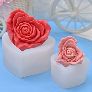 Set of two heart rose silicone molds for DIY soap, candles, and baking fondant crafts