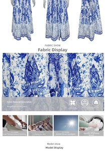 Détails du tissu à fleurs paisley bleu avec texture respirante et conseils de lavage