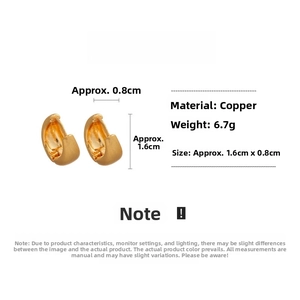 Detailed view of matte gold plated geometric earrings with size and weight specifications