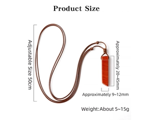 Detailed dimensions of the reddish-brown natural stone pendant with adjustable cord