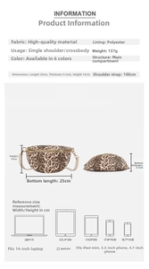 Detailed size specifications and proportions for the leopard print crossbody belt bag