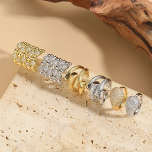 Exaggerated Water Drop Open Ring Copper Zircon Minimalist Geometric Multi-Layer Adjustable Commute Jewelry For Women