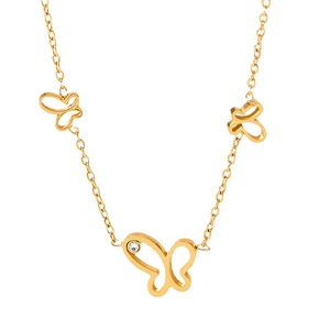 Goldene Edelstahlkette mit Schmetterlingsanhängern und klaren Zirkonsteinakzenten