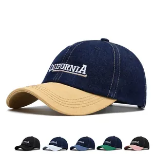 Denim-Patchwork-Baseballkappe mit California-Stickerei in fünf verschiedenen Farben