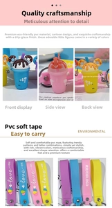 Detail of colorful PVC bubble tea keychain with donut lid and pink silicone hand strap