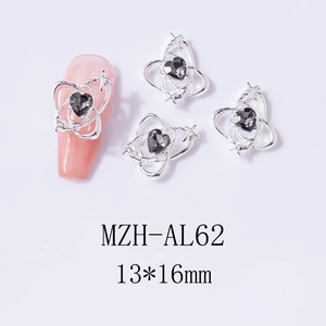 Star-shaped planet orbit nail jewelry with heart rhinestone in 13x16mm size