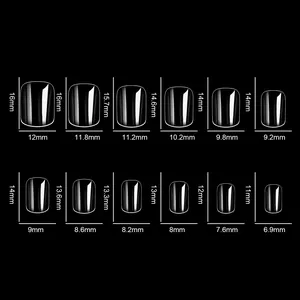 Guide des tailles détaillé pour faux ongles courts enfants avec 12 dimensions en mm