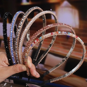 Handmade thin headband set with colorful crystal beads on a flexible metal frame
