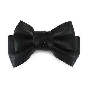 Elegant black PU leather bow hair clip for women with minimalist butterfly design