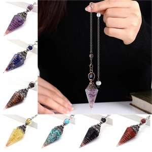 Natural Crystal Hexagonal Cone Pendulum Necklace With Retro Hollow Metal Cap For Dowsing Meditation Healing Jewelry