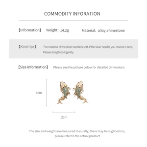 Detailed dimensions of crystal carp earrings measuring 4cm by 2cm with silver needles