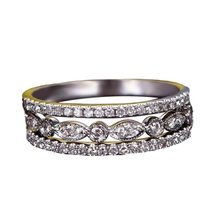 Bague multicouche de luxe en argent avec zircons marquise et bordures perlées vintage