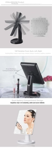 Detail showing 180 degree rotation and battery compartment of LED vanity mirror