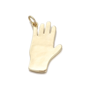 Detailed view of a gold-plated palm hand pendant charm with a polished matte finish