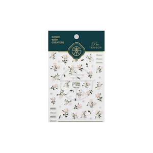 Delicate floral nail art stickers with cute pink flower designs and green leaves