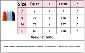 Detailed size chart for the multi-layered halter dress with floral decoration and measurements