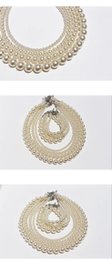 Detail of multi-layer cream white pearl necklace and bracelet set with metallic lobster clasp