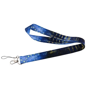 Detail of The Starry Night print lanyard with durable silver swivel lobster clasp