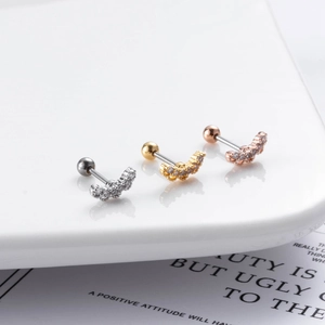Three dragonfly moon zircon helix studs in silver, gold and rose gold colors