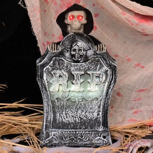 Halloween Animated Tombstone Skeleton Prop LED Glowing Eyes Sound Activated Lifting RIP Haunted House Decor Plastic