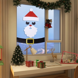 DIY Santa Claus window stickers set for Christmas party decoration in a home setting