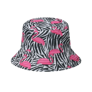 Chapeau bob en toile avec rayures zébrées et motifs flamants roses pour l'été