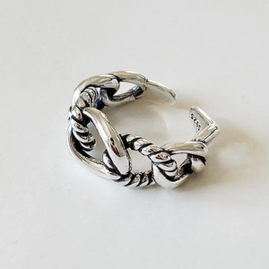 Minimalist 925 sterling silver braided rope ring with adjustable vintage textured band