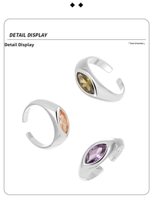 Detail view of S925 sterling silver rings with marquise-cut marquise stones in three colors