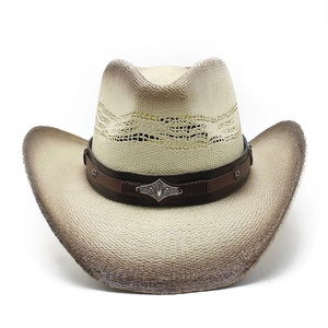 Chapeau de cowboy occidental tissé à la main avec boucle argentée et bande en cuir