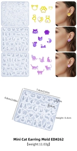 Detailed view of mini cat earring resin molds showing dimensions and silicone textures