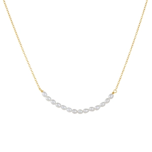 Minimalist S925 silver necklace with curved white freshwater pearls and golden chain